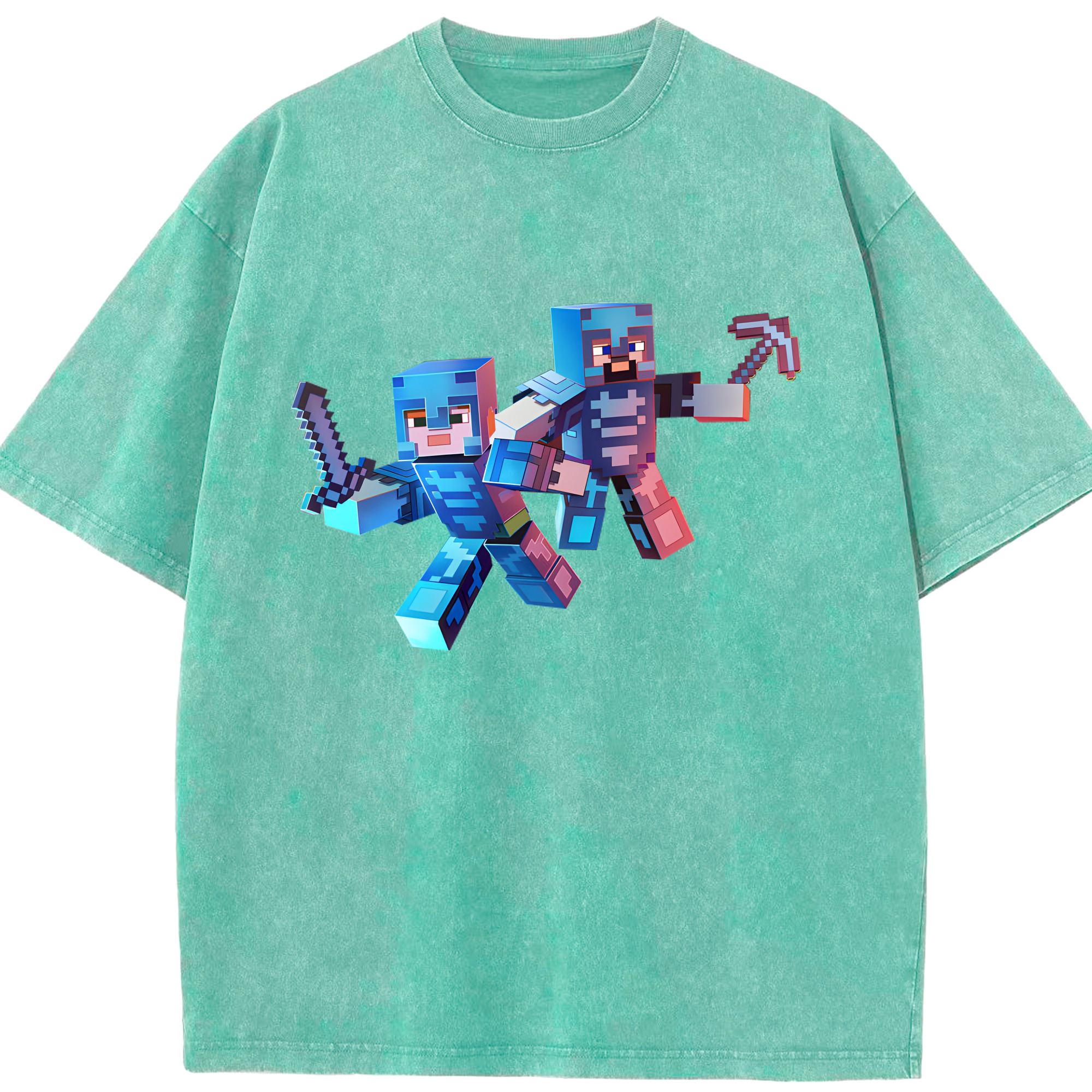 （画像用） マインクラフト ブロックの世界 Minecraft MC Block world 綿100% ヴィンテージ風 半袖Tシャツ（フロントプリント）